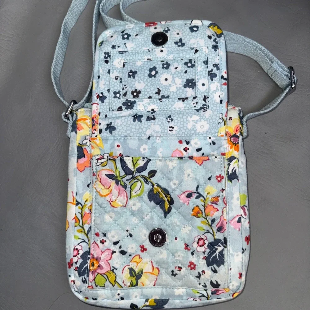Vera Bradley Blue Floral Quilted Cotton Crossbody Bag Organizer Wallet Purse